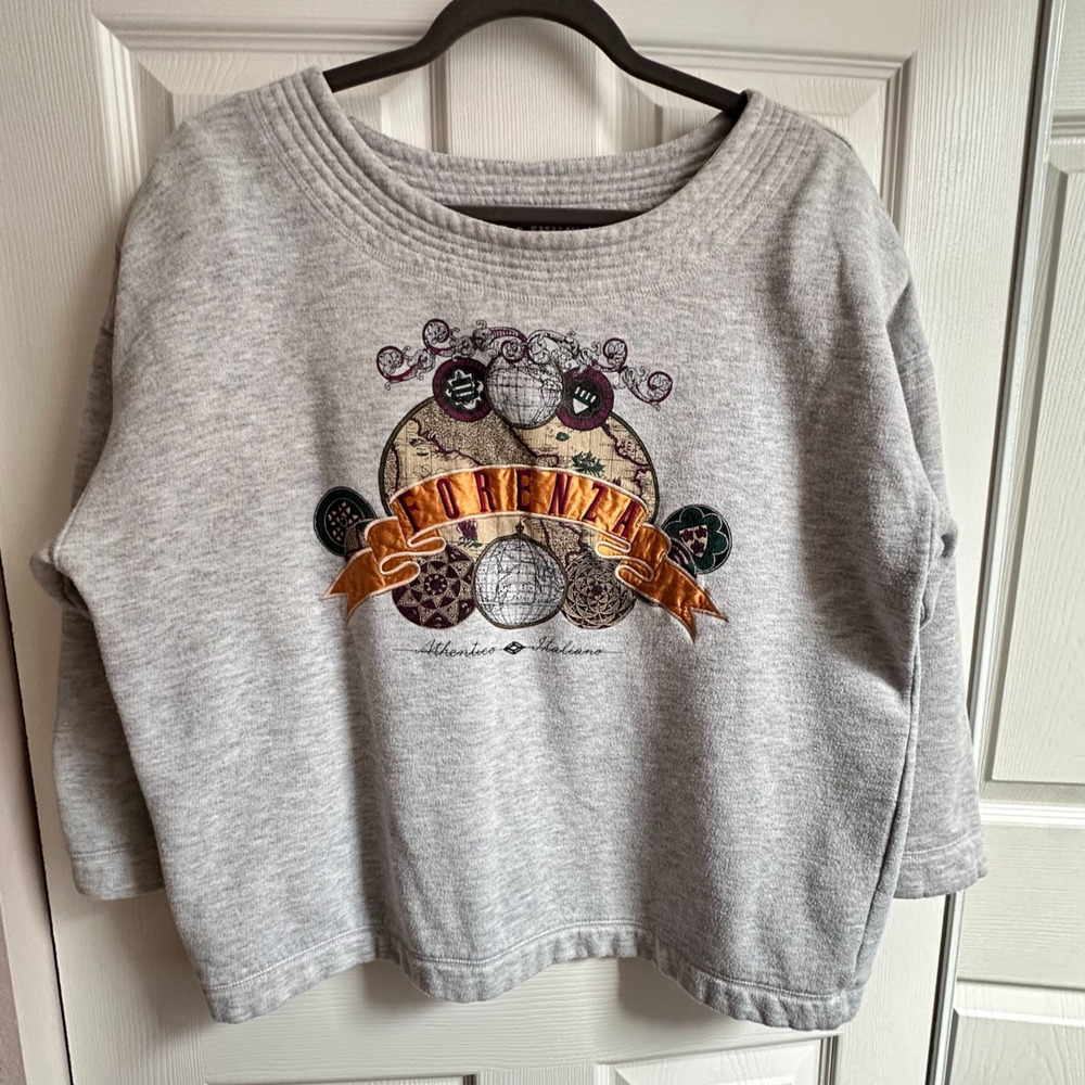 VTG Forenza Women's Medium Gray Embroidered World Map Globe Sweatshirt Italy 90s